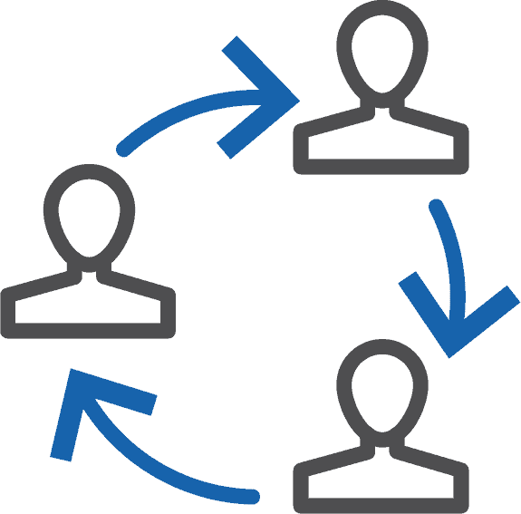 Business collaboration and network communication flow with connected icons.