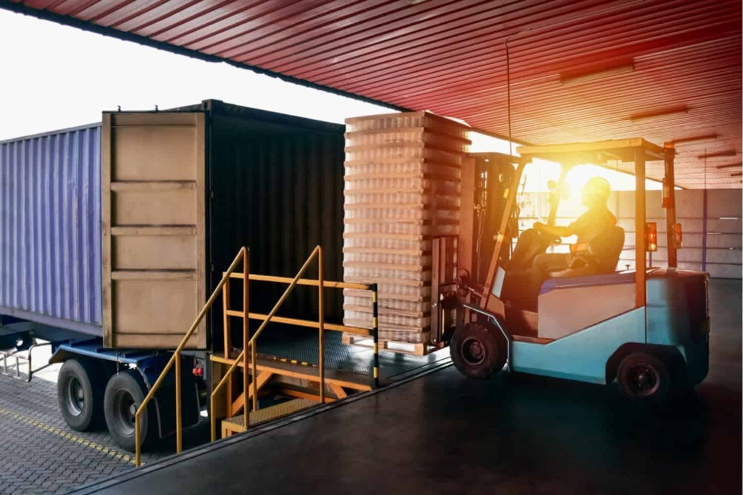 A less-than-truckload shipment being prepared at a freight loading dock