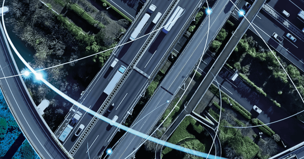 Concept of transportation management technology above a busy freeway