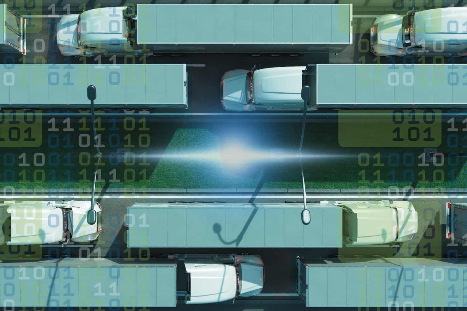 Efficient supply chain truck logistics with digital technology.