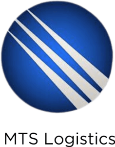 MTS Logistics logo showcasing modern design with blue and white stripes for supply chain and transportation solutions.