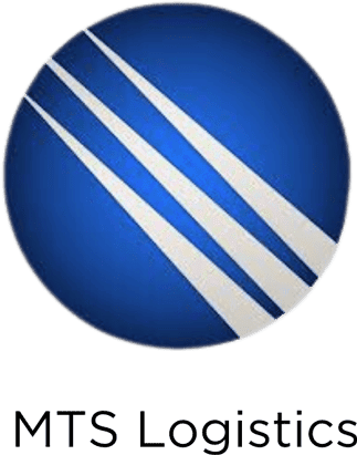 MTS Logistics logo showcasing modern design with blue and white stripes for supply chain and transportation solutions.