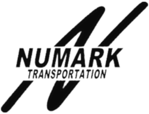 Black and white NumarK Transportation logo with bold text and abstract line design, representing reliable freight and logistics services.