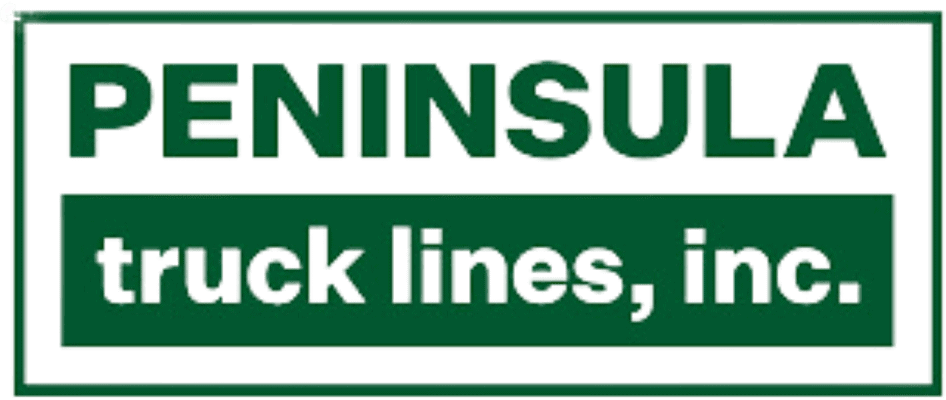 PENINSULA TRUCK LINES INC. logo on green background, associated with logistics and transportation services in the trucking industry.