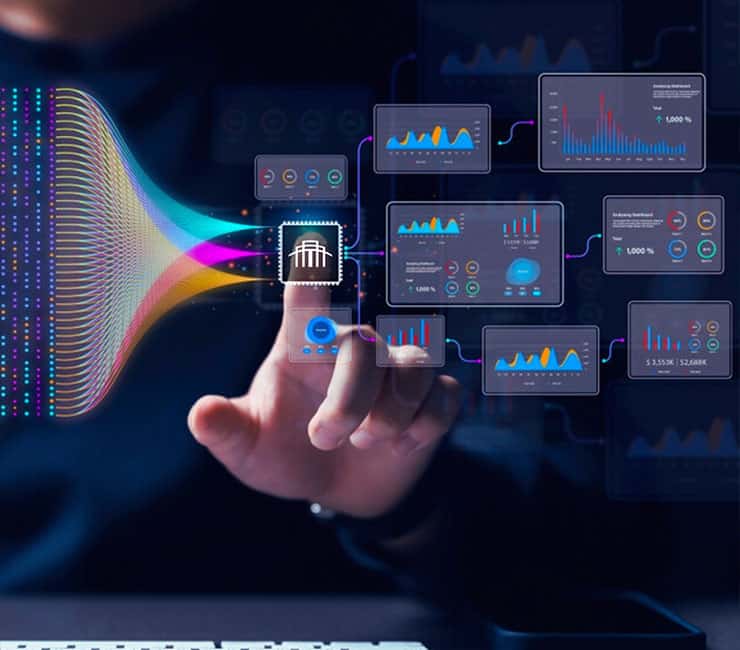 Real-time data analytics visualization on digital interface at Banyan Technology, highlighting innovative supply chain and logistics solutions.