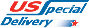 US Special Delivery logistics and shipping service logo, emphasizing fast, reliable delivery solutions with patriotic American imagery and bold typography.